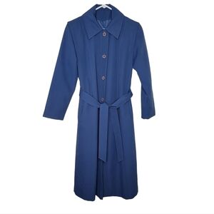 Vintage 1970s Sears Women's Coat, Blue  Spring/Fall Trench Coat Button Down Sz M